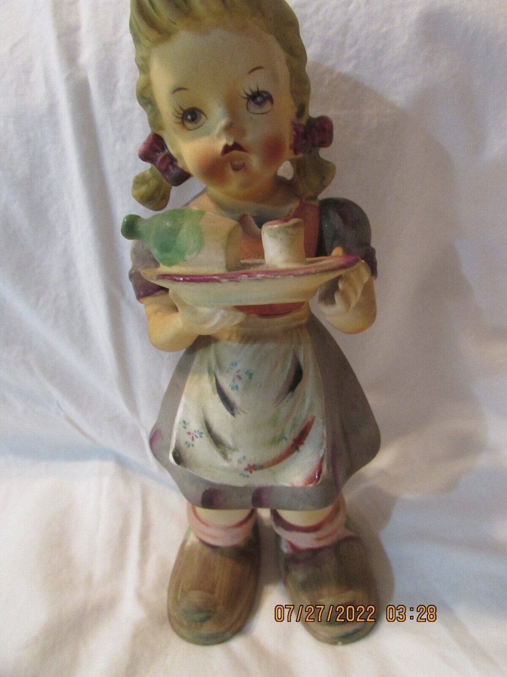 Vintage THAMES Hand Painted Girl Figurine Japan Daddy Slippers Carry a Tray